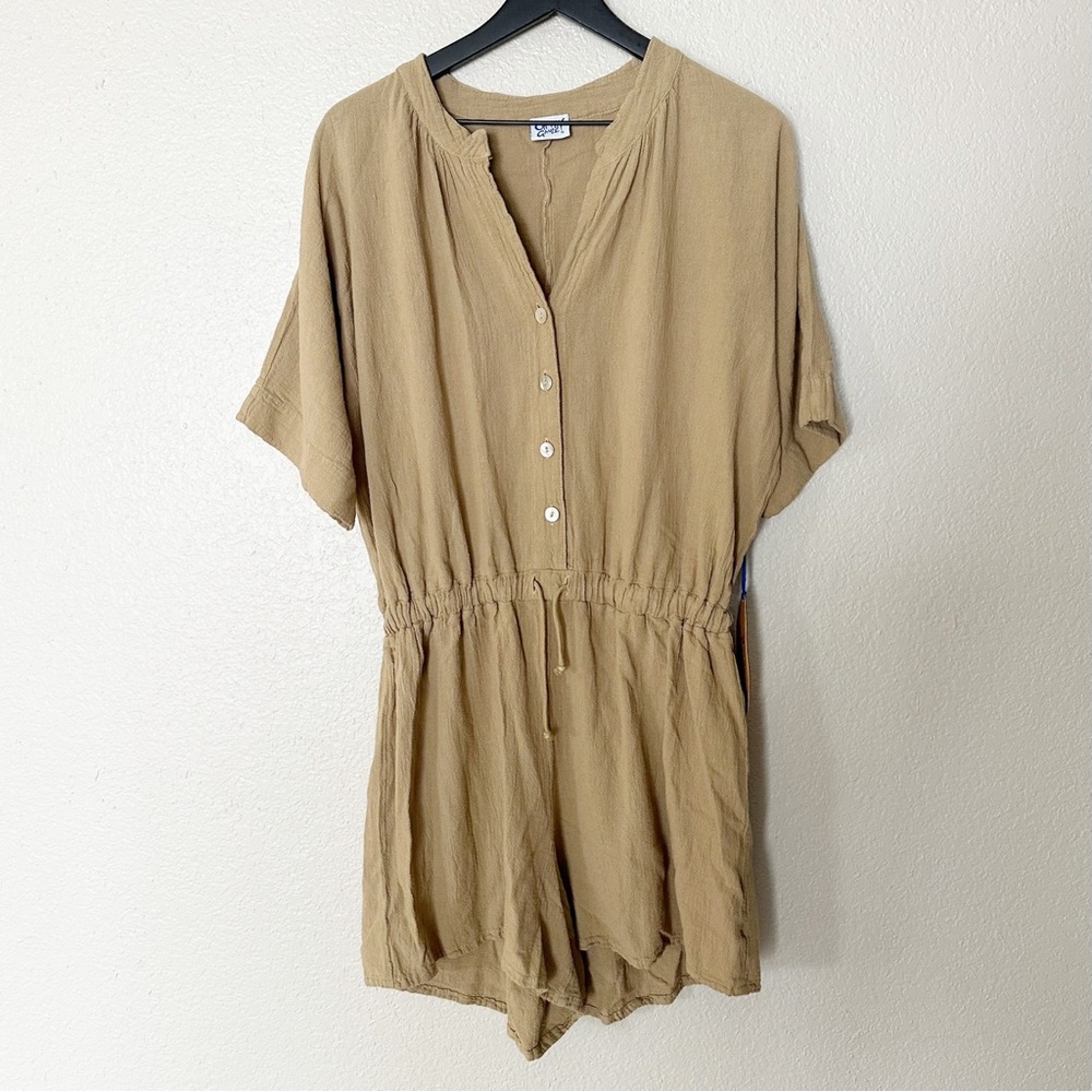 Oh My Gauze Romper Cotton Gauze Jumpsuit Tan Adjustable Drawstring Size 2 NEW
